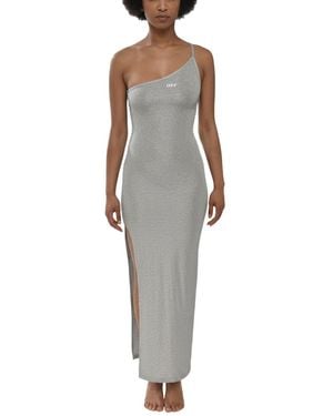 Off-White c/o Virgil Abloh Logo One Shoulder Midi Dress - Gray