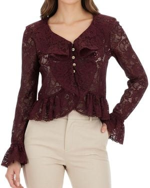 Self-Portrait Lace Round Neck Top - Purple