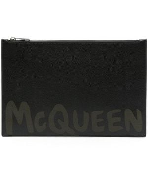 McQueen Logo-Print Clutch - Black