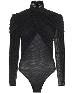 Mugler Long-Sleeve Mesh Bodysuit - Black