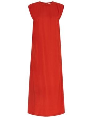 Nude Round Neck Maxi Dress - Red