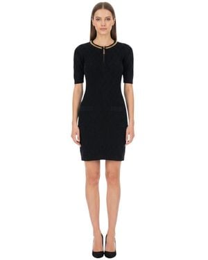Elisabetta Franchi Textured Round Neck Dress - Black