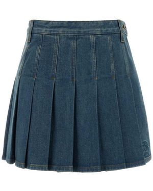 Burberry Denim Pleated Skirt - Blue