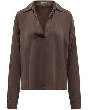 Tom Ford Solid Shirt Collar Polo - Brown