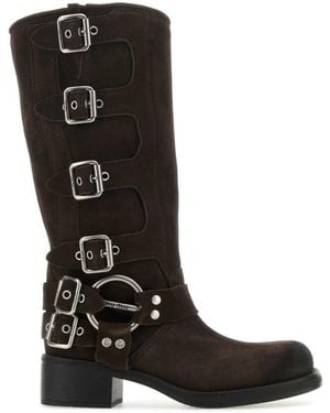 Miu Miu Dark Suede Boots - Black
