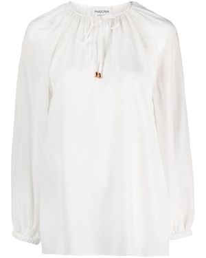PHAEONIA Silk Self-Tie Blouse - White