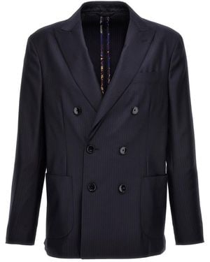 Etro Single Breast Striped Virgin Wool Blazer - Blue