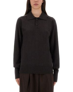 Studio Nicholson Solid Shirt Collar Sweater - Black