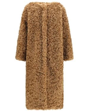 Kristina Ti Textured Round Neck Trench Coat - Natural