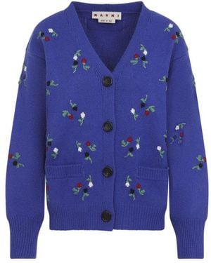 Marni Floral V Neck Jumper - Blue
