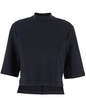 Moncler Solid Mock Collar T-Shirt - Blue