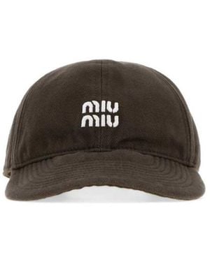 Miu Miu Mud Cotton Textured Baseball Cap - Brown