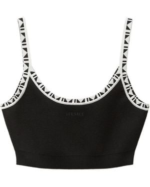 Versace Logo Scoop Neck Top - Black