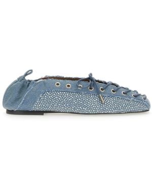 Ganni Lace Up Ballet Flats - Blue
