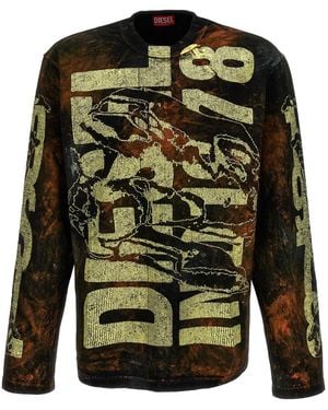 DIESEL Long Sleeve Allover Print Cotton T-Shirt - Green