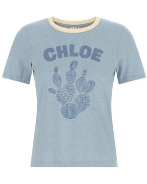 Chloé Graphic Crew Neck T-Shirt - Blue
