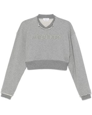 McQueen Logo Cropped Sweatshirt - Grey