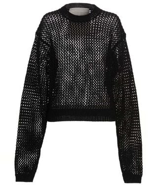 Ramael Sheer Cotton Crewneck Sweater - Black