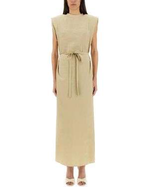 Alysi Solid Round Neck Maxi Dress - Metallic