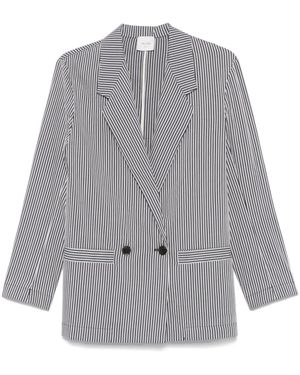 Alysi Striped Double-Breasted Blazer - Gray