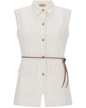 Herno Solid Shirt Collar Top - White