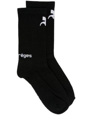 Courreges Intarsia-Knit Logo Ankle Socks - Black