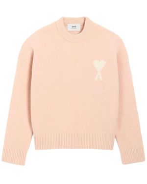 Ami Paris Wool Sweater With Logo - Pink