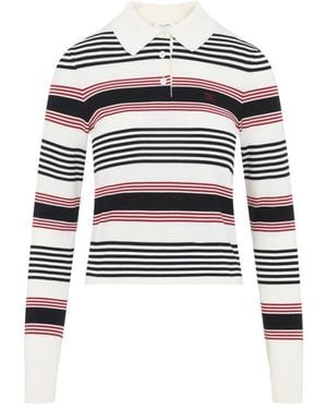 Celine Stripes Shirt Collar Polo - White