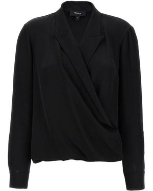 Theory Pk Label Wrap Blouse - Black