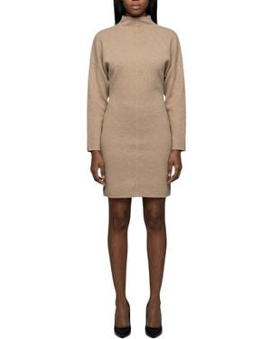 Max Mara Mock Collar Above Knee Dress - Natural