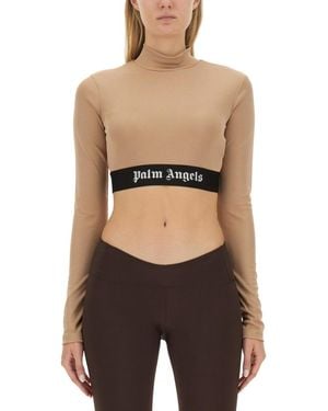 Palm Angels Logo Mock Collar T-Shirt - Black