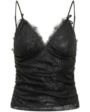 Pinko Lace V Neck Top - Black