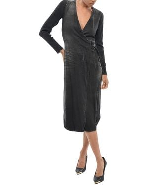 DIESEL Solid V Neck Midi Dress - Black