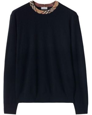 Burberry Row Neck Sweather With Logo - Blue