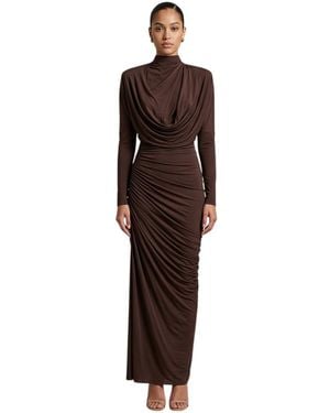 Balmain Mock Collar Long Dress - Brown