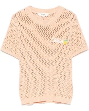 Chloé Logo Crew Neck T-Shirt - Natural