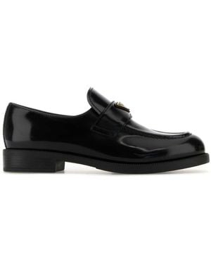 Prada Brushed Leather Loafers With Logo - Black