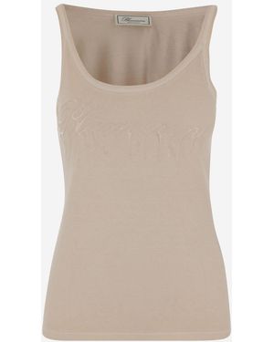 Blumarine Jersey Top With Cast-Effect Logo - Natural