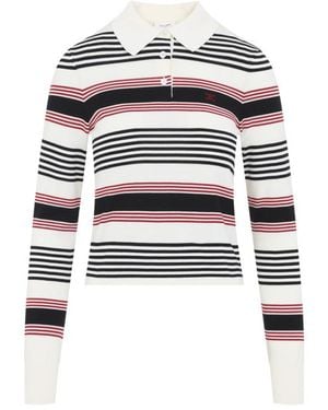 Celine Robert Stripes Shirt Collar Polo - White