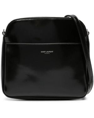 Saint Laurent Logo-Stamp Leather Crossbody Bag - Black