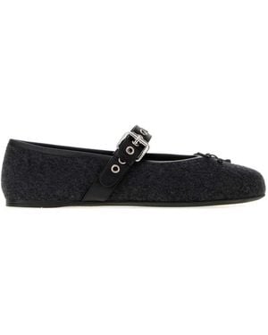 Miu Miu Dark Wool Ballet Flats - Black