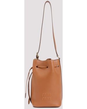 Miu Miu Leather Drawstring Bucket Handbag - Brown