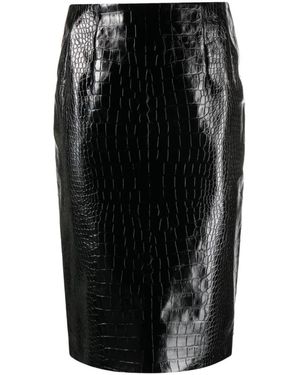 Versace Crocodile-Embossed Leather Midi Pencil Skirt - Black