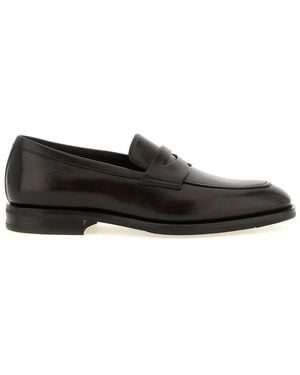 Santoni Dark Slip On Loafers - Black