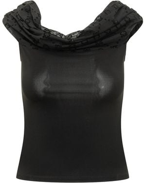 Marine Serre Elegant Mini Bustier Top With Draped Details - Black