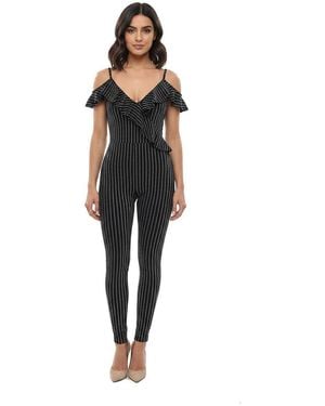 DSquared² Stripes V Neck Jumpsuit - Black