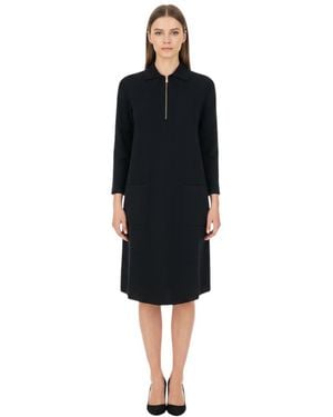 Max Mara Shirt Collar Knee Length Dress - Black