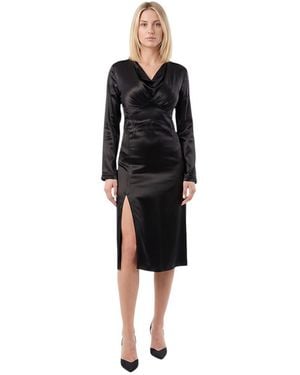 Bottega Veneta Solid V Neck Midi Dress - Black