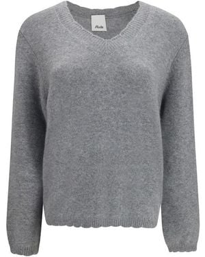 Allude Solid V Neck Jumper - Grey