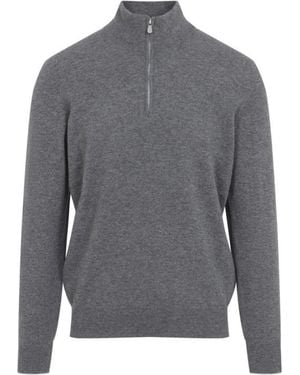 Brunello Cucinelli Half Zip Solid Sweater - Gray